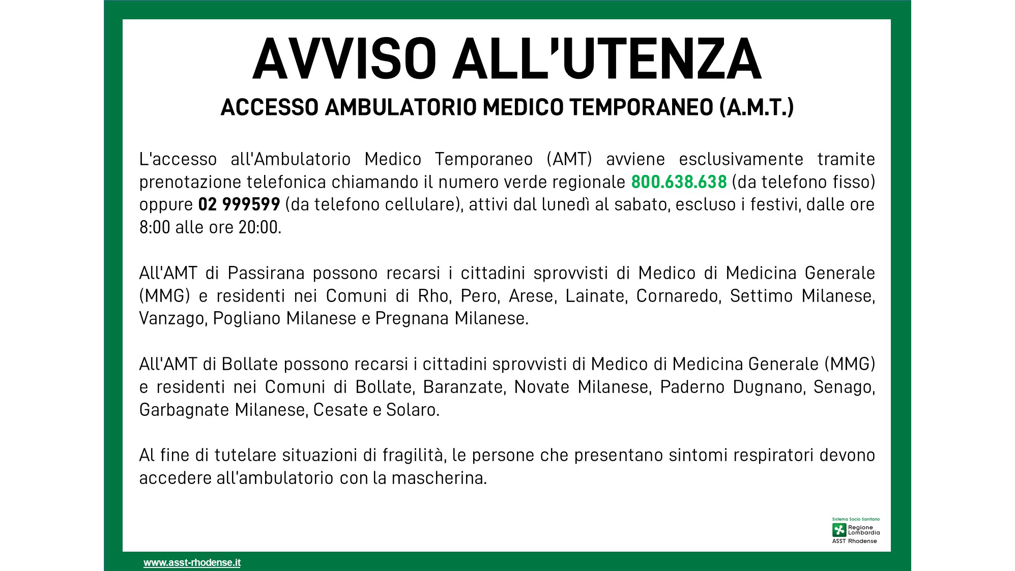 Informativa sulle Aggregazioni Funzionali Territoriali (AMT).